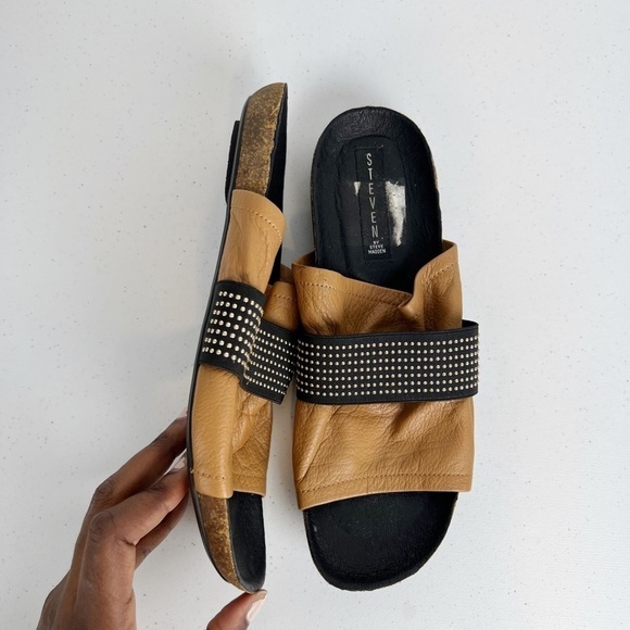 Steven Steve Madden Kayden Open Toe Leather Brown Slides Sandal size 9.5 - Picture 2 of 8